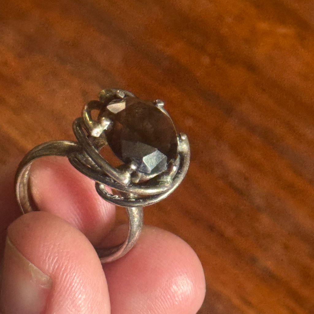 Vintage Taxco Mexico Sterling Silver And Faceted Smokey Quartz Ring Size 7